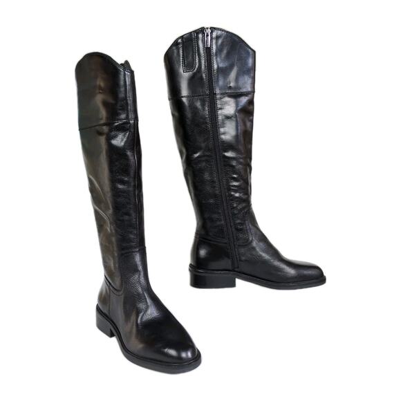 VINCE CAMUTO Alfella Knee High Riding Boot Black Leather Side Zip Women's 7 - Picture 1 of 8